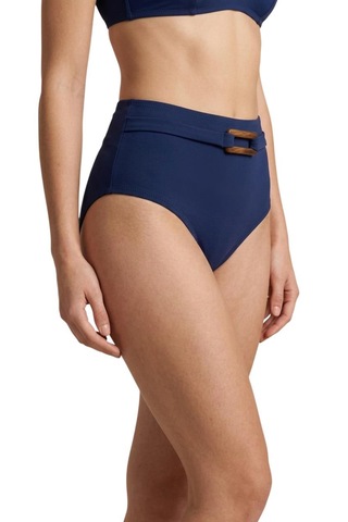 Donlaritta Büyük Beden Yüksek Bel Toparlayıcı Ahşap Aksesuarlı Bikini Altı 42-44-46-48-50- 52 Beden Lacivert