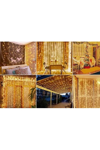 3x2 Metre 8 Fonksiyonlu Animasyonlu Perde Led Işık Kalın Telli Saçak Led Işık 240 Led Yılbaşı Işık Saçak Süsleme Gün Işığı