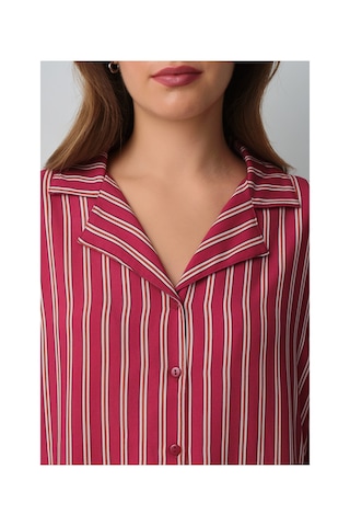 Suwen Siamore Gömlek Yaka Pijama Takımı Wsh105101121357 Bordo Çizgili