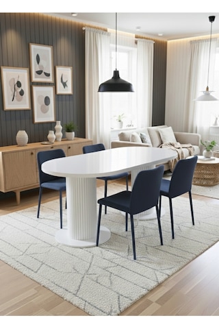 Oslo 180x90x74cm 36mm Kalın Kenarlı Oval Beyaz Sütunlu Yemek Masası Sandalye Yok Sadece Masadır Beyaz