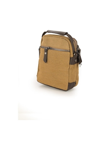 Kanvas Branda Kumaş Vinleks Suni Deri Detaylı Askılı Erkek El Ve Omuz Çantası Camel 573 Camel