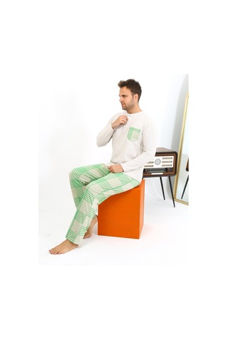 Akbeniz Erkek Uzun Kol Penye Krem Pijama Takımı 6861 Krem