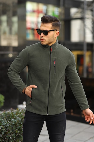 Kozik Standart Kalıp Tam Fermuarlı 3 Cepli Erkek Polar Haki