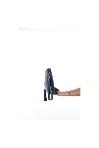 Morden Lacivert Süet Hakiki Deri Kadın Clutch Çanta