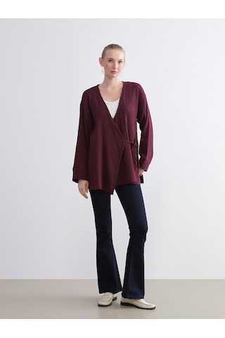 Lcwaıkıkı Classic Bordo Kruvaze Yaka Dokulu Kadın Kimono