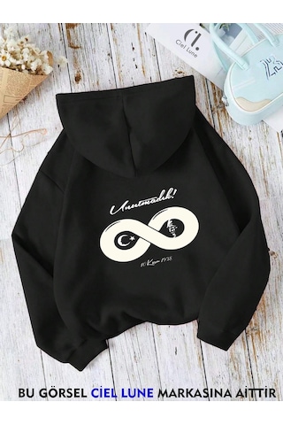 Nevermind Unisex 10 Kasım Unutmadık Baskılı Oversize Baskılı Kapşonlu Sweat Siyah