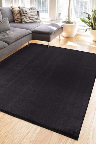 Tropikal Home Lüx Post Peluş Kesme Halı Yolluk Kaymaz Taban Yıkanabilir Pofuduk Siyah Siyah