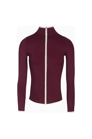 Because Of Alice Base Contrast Trim Zip Up Jacket Şekillendirici Kontrast Detaylı Kadın Ceket Bordo