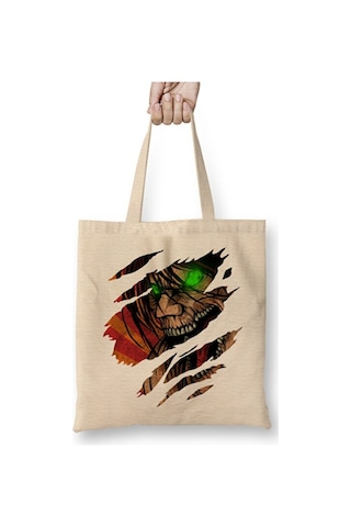 Toyaso Eren Titan Attack On Titan Bez Çanta Uzun Saplı Alışveriş Çantası Plaj Çantası Beyaz