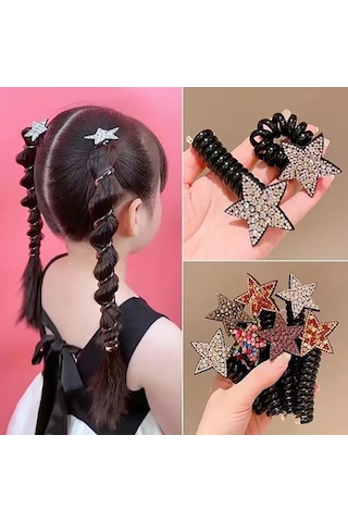 Kız Çocuk Spiral Burgulu Toka Yıldız Trend Makarna Toka 2 Adet Çok Renkli