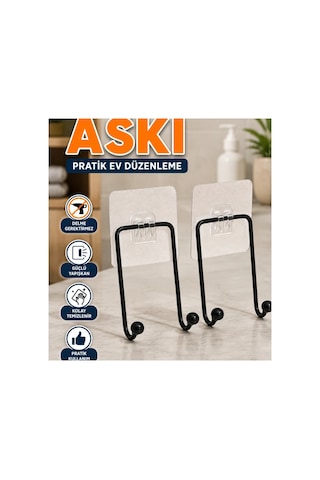 2'li Yapışkanlı Duvar Askısı Pratik Düzenleme Askılığı Renkli