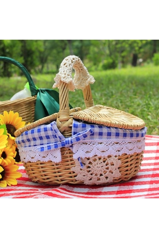 Cbtx Açık Dokuma Piknik Sepeti Pamuk Keten Kumaş Hasır S Mavi Izgara