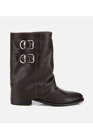 Hotiç Kadın Deri Kahverengi Tokalı Kırışık Görünümlü Kovboy/western Düz Bot 01boh315760a480 01boh315760a480 Kahverengi