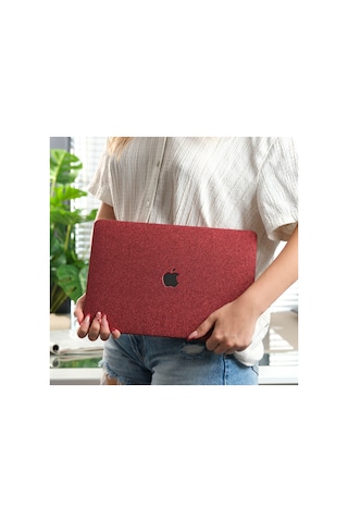 Apple Uyumlu MacBook Air 13 Kılıf Simli Parlak Vinil Sert Hard Case Tpu Taban İnce Hafif A2337 A2179 A1932 Bordo