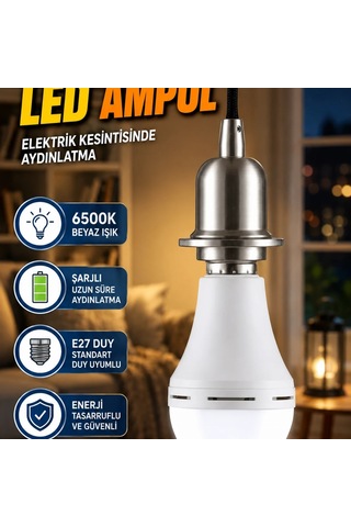 Şarjlı E27 Led Ampul 6500k Beyaz Işık Elektrik Kesintisinde Aydınlatma Diğer