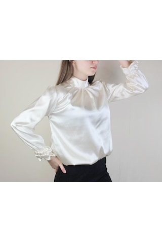 Mois Atelier Beyaz Saten Bluz, Tasarım, Hediye, Büyük Beden, Tesettür