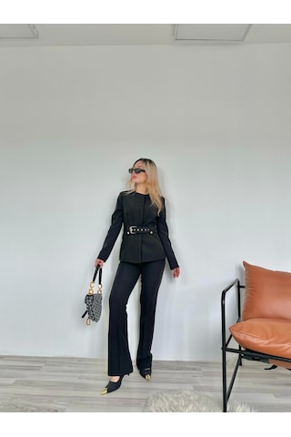 Keymoda Kadın Gold Kemerli Ceket Pantolon Takım Siyah Siyah