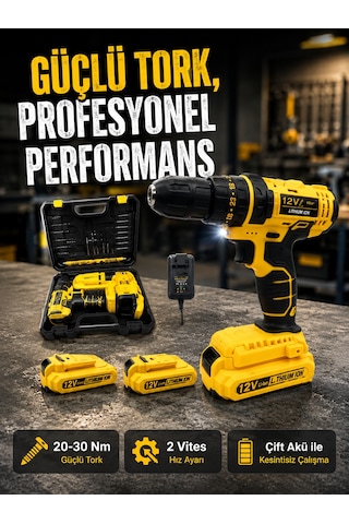 Ergonomik Tasarımlı 12v Matkap 2 Vitesli, Led Aydınlatmalı Ve Dayanıklı - Lisinya