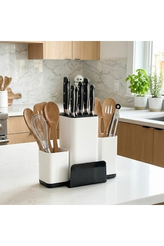 Bıçak Organizeri Ve Mutfak Gereçleri Düzenleyici Çok Bölmeli Kaymaz Tabanlı Modern Bıçaklık, Ve Metal Bıçaklara Uygun Saklama Standı, Kaşık Spatula Ve Kepçe Düzenleyici Sku: Smgstk42e11c3c1c Açık Gri