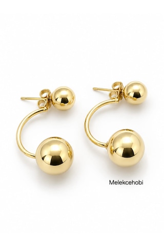 Melekcehobi Xuping 14k Altın Kaplama Çift Taraflı Top Küpe Gold