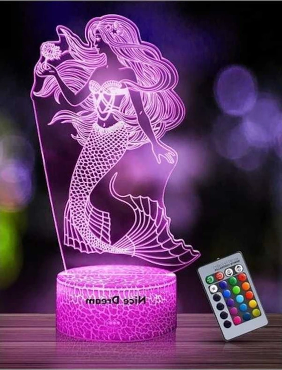 Fastbuy Çocuklar Için Deniz Kızı Gece Lambası, 3d Uzaktan Kumanda 16 Renk, Siyah Dekor Hediye 599kq6 Siyah