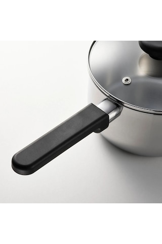 Ikea Mıddagsmat Kapaklı Tencere 2 L 18 Cm Krom - Siyah 2 Parça Gümüş - Siyah