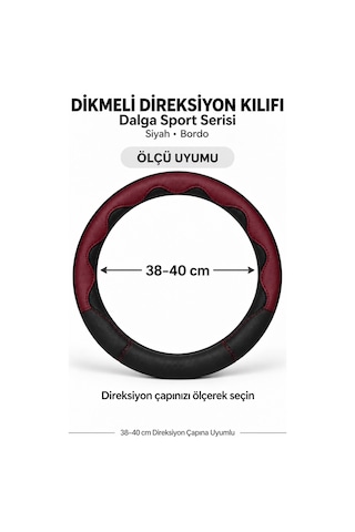 Trobus Peugeot Rifter 2019-2023 Uyumlu Dikmeli Direksiyon Kılıfı Dalga Sport Siyah Bordo Siyah - Bordo