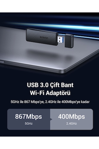 Ugreen Ac1300 Usb 3.0 1300mbps 2.4/5ghz Wi-fi Kablosuz Alıcı Ağ Adaptörü, 50340