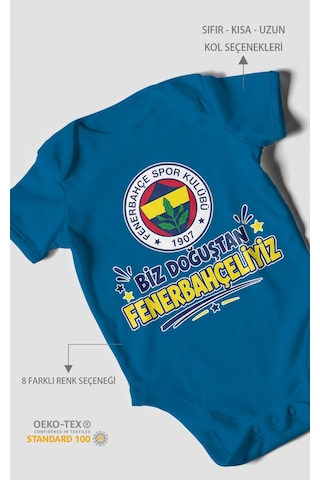 Morivokids Biz Doğuştan Fenerbahçeliyiz Kısa Kollu Bebek Body %100 Pamuk Koyu Mavi