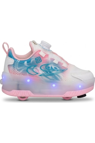 Pepino Kız Çocuk Şarj Edilebilir 16 Mod Rgb Led Işıklı Tekerlekli Paten Ayakkabı Bas-çek Butonlu Beyaz - Pembe Beyaz - Pembe