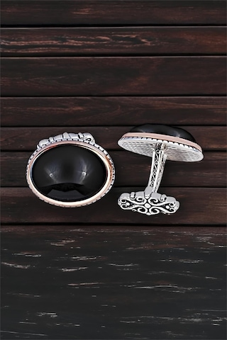 Gümüş Siyah Onix Taşlı Oval Kol Düğmesi -5800 Gümüş