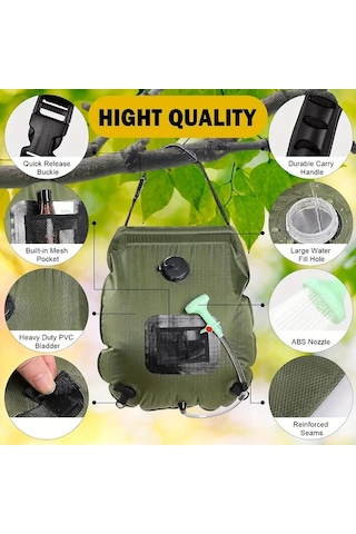 Elmpaly 19.99 Litre Solar Yeşil Kamp Seyahat Sızdırmaz Taşınabilir Duş Torbası Termometre Hortum Ve Başlık Bej