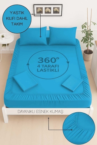Mirava Premium %100 Pamuk Penye Lastikli Tek Kişilik Çarşaf Takımı 1 Yastık Kılıfı Dahil Turkuaz 100x200cm Turkuaz