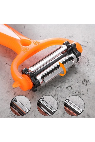 Xiyyadms Mutfak Çok İşlevli El Aleti: Sebze-meyve Soyucu, Dilimleyici Ve Kore Havuç Kesici - Paslanmaz Çelik Bıçaklı Abs Kollü Turuncu