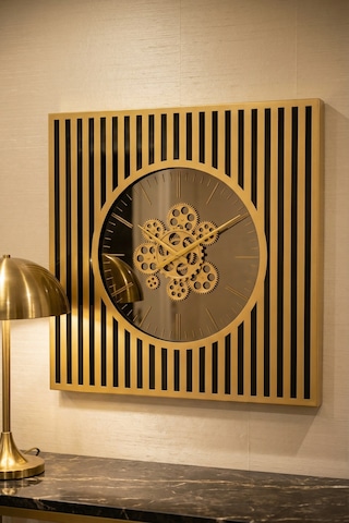 Acar Dekoratif Çarklı Duvar Saati - 64 Cm Gold/siyah