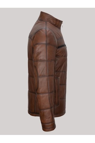 Hakiki Kuzu Derisi Kahverengi Erkek Deri Mont Işlemeli Deri Ceket Kahverengi