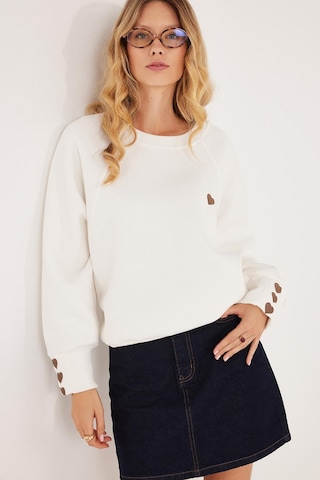 Tudors Kadın Regular Fit Klasik Kesim %100 Pamuk Baskılı Bisiklet Yaka Beyaz Sweatshirt-36933