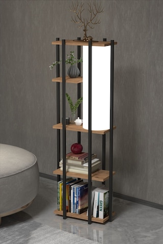 Retohome 5 Raflı Lambaderli Kitap Rafı.,kitaplıklı Lambader Atlan Beyaz