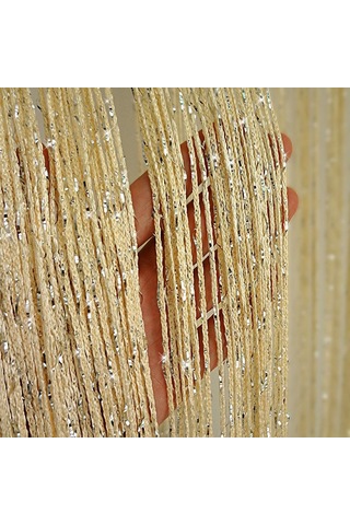 Geeroyoo Parlak İplikli Altın Renk 100x200cm Şeffaf Perde Dekorasyonu