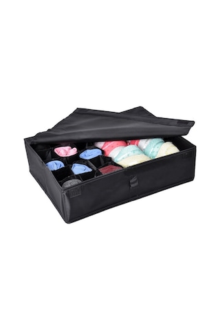 Sones Oxford Kumaş İç Çamaşırı Çorap Çeşitleri Kapaklı Saklama Kutusu Siyah