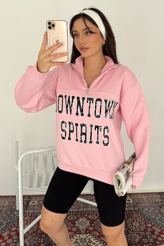 Noa & Noa Kadın Fermuarlı Baskılı Sweatshirt Downtown Energy Pembe