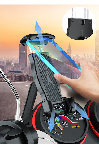 Ayarlanabilir Bisiklet Motosiklet Otomatik Tuşlu Motorsiklet Ayna Bağlantılı Telefon Tutucu Siyah