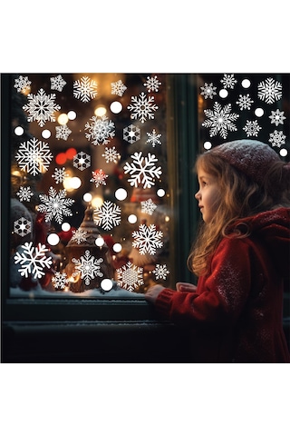 Kar Taneleri Sticker Seti /tüm Yüzeylere Uygun Uv Baskılı-şeffaf- Beyaz