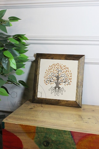 Artavessa Masif Ahşap Çerçeveli Taş Tablo Pano 26 x 26 cm - Ağaç Model 2