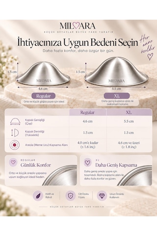 Milvara 999 Ayar Gümüş Kaplama Göğüs Ucu Koruyucu Kapak Standart Boy