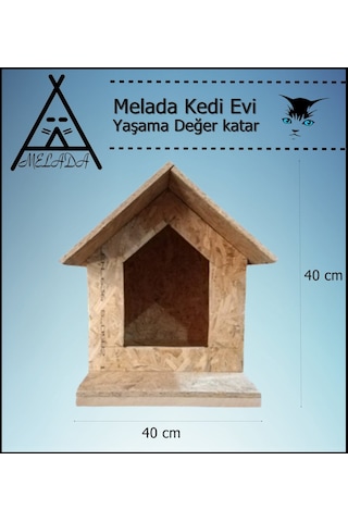 Melada Kedi Evi Dış Ortam Uygun Ahşap Kedi Evi Osb 45x40x40 Cm