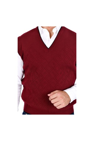Kamalı Bordo Erkek Çelik Örgü Intersiye Kışlık Kalın Triko V Yaka Triko Örgü Tüylenmez Süveter Bordo