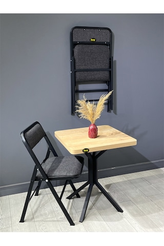 Mercan Safir 2 Kişilik Kare Mutfak Yemek Masası Takımı 2+1 Keten Gri 60 Cm Safir Gri 2'li