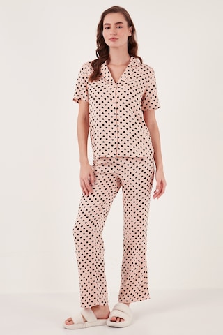 Lela Rahat Kesim Bol Paça Mono Yaka Kısa Kollu Bayan Pijama Takımı 6110290 Somon