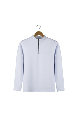Erkek Beyaz Rahat Kalıp Yarım Fermuarlı Bato Yaka Basic Sweatshirt 21k-5200179-2 - Beyaz